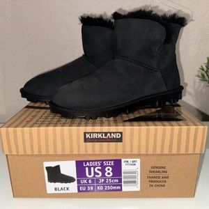 🖤 NWT KIRKLAND LADIES SHEARLING SHORT BOOTS BLACK US SIZE 8 FUR COSTCO W…